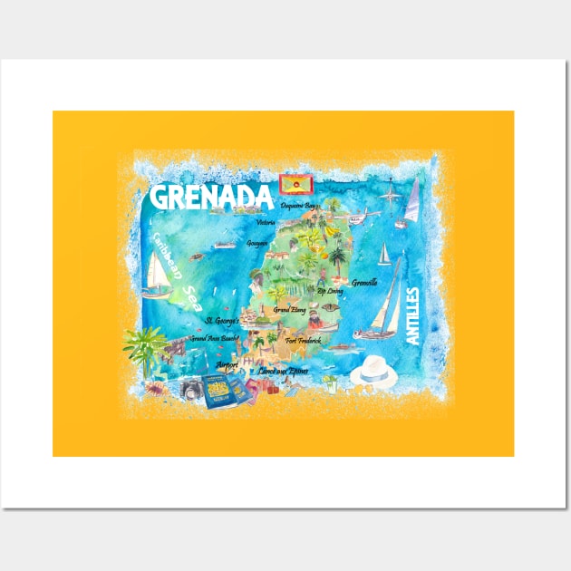 Grenada_Illustrated_Travel_Map_With_RoadsM Wall Art by artshop77